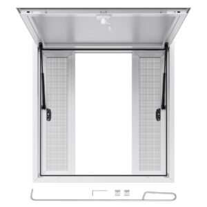 Concession Window 36x36 in, Aluminum Alloy Service Window for Food Truck, Up to 85 Degrees Stand Serving Window with 4 Sliding Windows, Awning Door, and Drag Hook, for Concession Trailers