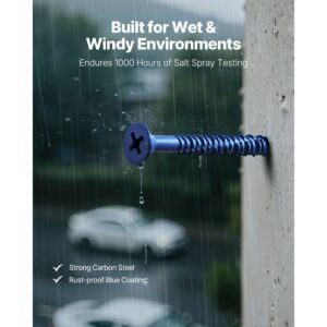 concrete screws, 3/16 inch, 100 pcs 5 different lengths, phillips head, masonry screws with drill bits, carbon steel with blue coating, for anchoring to concrete, masonry, block, brick and wood