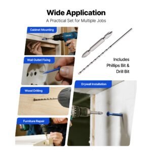 concrete screws, 3/16 inch, 100 pcs 5 different lengths, phillips head, masonry screws with drill bits, carbon steel with blue coating, for anchoring to concrete, masonry, block, brick and wood