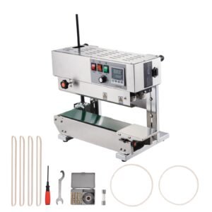 Continuous Bag Band Sealing Machine, 0.24-0.47 in/6-12 mm Seal Width, Vertical Band Sealer Machine with Digital Temperature Control, Stainless Steel Bag Sealer for 0.02-0.8 mm Plastic Bags Films