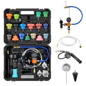Coolant Pressure Tester Kit, 47Pcs Radiator Vacuum Refill Kit with 3 Metal Adapters, Universal Fit, Automotive Cooling System Pressure Tester Tool, with Pressures Pump & Aluminum-Plastic Filler