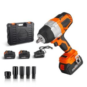 cordless impact wrench, 958.8 ft lbs / 1300 n·m high torque, 1/2 inch, 20v electric impact wrench with brushless motor, 2 x 4ah batteries, charger, 5 sockets and belt clip, for car tire truck