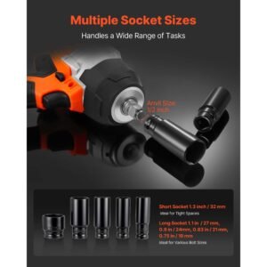 cordless impact wrench, 958.8 ft lbs / 1300 n·m high torque, 1/2 inch, 20v electric impact wrench with brushless motor, 2 x 4ah batteries, charger, 5 sockets and belt clip, for car tire truck