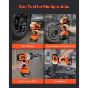 cordless impact wrench, 958.8 ft lbs / 1300 n·m high torque, 1/2 inch, 20v electric impact wrench with brushless motor, 2 x 4ah batteries, charger, 5 sockets and belt clip, for car tire truck