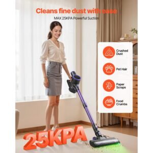 cordless vacuum cleaner, 25kpa max powerful suction, rechargeable anti tangle stick vacuum with dust cup, lightweight handheld vac with 35mins runtime for home, carpet, pet hair, hard floor