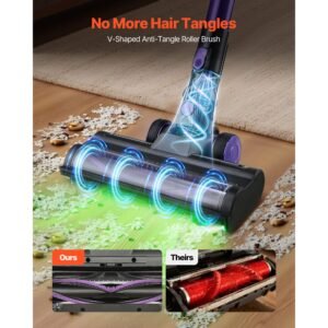 cordless vacuum cleaner, 25kpa max powerful suction, rechargeable anti tangle stick vacuum with dust cup, lightweight handheld vac with 35mins runtime for home, carpet, pet hair, hard floor