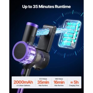 cordless vacuum cleaner, 25kpa max powerful suction, rechargeable anti tangle stick vacuum with dust cup, lightweight handheld vac with 35mins runtime for home, carpet, pet hair, hard floor