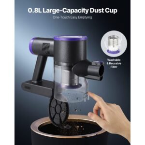 cordless vacuum cleaner, 25kpa max powerful suction, rechargeable anti tangle stick vacuum with dust cup, lightweight handheld vac with 35mins runtime for home, carpet, pet hair, hard floor