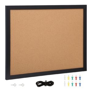 Cork Board, 24 x 18 inches, Double-sided Bulletin Board with MDF Sticker Frame, Vision Board Includes 10 Pushpins, for Display and Decoration in Office Home and School
