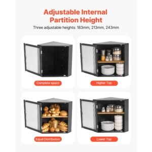 corner bread box for kitchen counter, double layer large capacity bamboo bread storage container, farmhouse wooden breadbox for homemade bread, storage holder bin with acrylic wavy door, black
