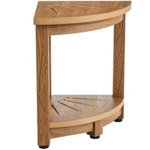 Corner Shower Bench, 16.5" Height 12.8" Radius, Faux Wood Grain Polystyrene, 350 LBS with Storage Shelf, Water Resistant, Shower Stool for Inside & Outside Shower, for Bathroom, Living Room