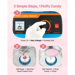 cotton candy machine commercial 1000w electric candy floss maker easy use with 15 inch stainless steel bowl and sugar scoop makes hard candy for home kids birthday family party blue 2.jpg