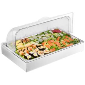countertop food serving display container 1 x 1 pan stainless steel food serving tray buffet condiment dispenser display rack with clear lid 3 ice trays for restaurant hotel kitchen party 14.jpg