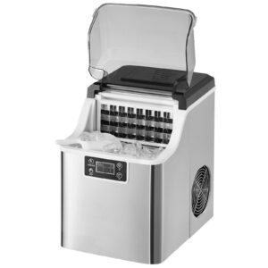 Countertop Ice Maker, 24 Cubes Ready in 15 Mins, 45lbs in 24Hrs, Self-Cleaning Portable Ice Maker with Ice Scoop and Basket, Ice Machine with 3 Sizes Ice Cube for Home Kitchen Office Party