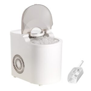 Countertop Ice Maker, 7 Cubes Ready in 6 Mins, 26 lbs per Day, Self-Cleaning Portable Machine with Ice Scoop, Ice-Making Machine with 2 Sizes Bullet Ices for Home, Kitchen, Office, Bar & Party