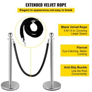 crowd control stanchion set of 2 pieces stanchion stanchion set with 5 ft15 m black velvet rope silver crowd control barrier with sturdy concrete and metal base easy connect assembly 3.jpg