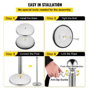 crowd control stanchion set of 2 pieces stanchion stanchion set with 5 ft15 m black velvet rope silver crowd control barrier with sturdy concrete and metal base easy connect assembly 5.jpg