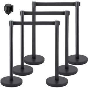 crowd control stanchion set of 6 pieces stanchion set stanchion set with 66 ft2 m black retractable belt black crowd control barrier with concrete and metal base easy connect assembly.jpg