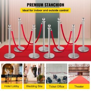 crowd control stanchion set of 8 pieces silver stanchion set stanchion set with 5 ft15 m red velvet rope crowd control barrier with sturdy concrete and metal base 1.jpg