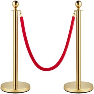 crowd control stanchion set of 8 pieces stanchion set stanchion set with 5 ft15 m red velvet rope gold crowd control barrier with sturdy concrete and metal base easy connect assembly.jpg