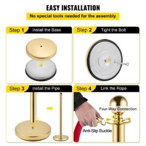 crowd control stanchion set of 8 pieces stanchion set stanchion set with 5 ft15 m red velvet rope gold crowd control barrier with sturdy concrete and metal base easy connect assembly 5.jpg