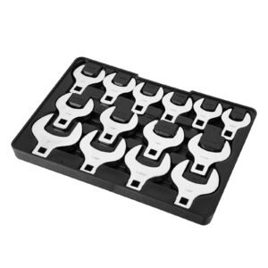 Crowfoot Wrench Set, 1/2" Drive 14-Piece SAE (1-1/16" - 2") Crows Foot Wrench Set with Storage Tray, 40CR Material with Laser Etched Sizing, for Mechanical Maintenance or Repairs