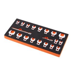 Crowfoot Wrench Set, 3/8" Drive 20-Piece Crows Foot Wrench Set with 2 Extension Bars and EVA Tool Organizer,40CR Material with Mirror Chrome Finish, SAE 3/8"-7/8" and Metric 10-22 mm,