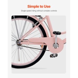 cruiser bike, 1 speed, 26 inch pink beach cruiser bike with large capacity basket and rear rack, secure & sturdy cruiser bike with adjustable seat, fits for cycling, exercise & shopping