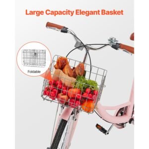 cruiser bike, 1 speed, 26 inch pink beach cruiser bike with large capacity basket and rear rack, secure & sturdy cruiser bike with adjustable seat, fits for cycling, exercise & shopping
