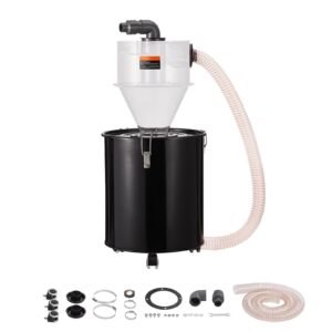 Cyclone Dust Separator with Metal Tank, 4" Retrofit Cyclone Separator for Dust Collectors, ABS Dust Deputy With 2" Hole O.D. Connector & Hose for Wet/Dry Shop Vacuums, Fits 13.21 Gallon Tank