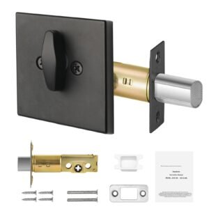 Deadbolt Lock, Square Single Cylinder Dead Bolt, Keyed 1 Side, Fits Standard Size Interior and Exterior Doors, Full Metal, with 3 Keys, for Front Entry Door Residential Security, Matte Black