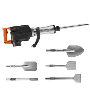 Demolition Jack Hammer, 1350 BPM Concrete Breaker 6pcs Chisels Bit Chipping with Case, 2200W Electric Jackhammer Heavy Duty, Black