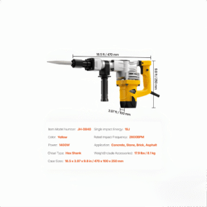 Demolition Jack Hammer, 1400W Electric Jackhammer Heavy Duty, 2900 BPM Jack Hammer Concrete Breaker, with 1 Point Chisel, 1 Flat Chisel, Storage Case, Gloves and Goggles, for Demolition