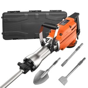 Demolition Jack Hammer, 2200W Electric Jackhammer Heavy Duty, 1350 BPM Concrete Breaker 6pcs Chisels Bit Chipping with Case