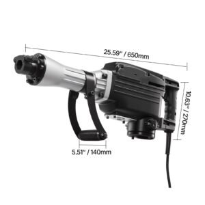 demolition jack hammer, 2800 w powerful electric jackhammer, 1200 bpm concrete breaker with a point chisel, a flat chisel, carrying case, gloves, for concrete, wall, brick, tile and foundation