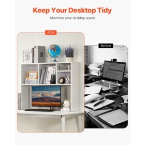 desktop bookshelf, 1 tier desktop storage organizer, 37" x 9.4" x 28.7" office storage rack wood display shelf, desktop bookshelf hutch with anti slip feet pads, for office, home & dorm, white
