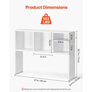desktop bookshelf, 1 tier desktop storage organizer, 37" x 9.4" x 28.7" office storage rack wood display shelf, desktop bookshelf hutch with anti slip feet pads, for office, home & dorm, white