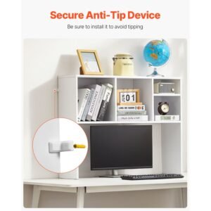desktop bookshelf, 1 tier desktop storage organizer, 37" x 9.4" x 28.7" office storage rack wood display shelf, desktop bookshelf hutch with anti slip feet pads, for office, home & dorm, white