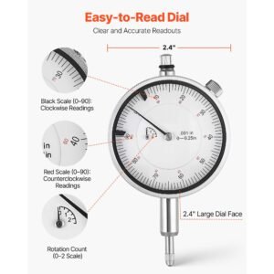 dial test indicator and bore gauge measuring tool set, dial indicator 0.001 inch accuracy, 2 6 inch bore range with rod, storage case, anvils for industrial machining measurements
