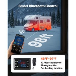 diesel heater, 8kw, dc 12v/24v, all in one portable diesel air heater with bluetooth app control, remote control and lcd screen, 1.3 gal fuel tank for trucks, vans, rvs, campers, and garages