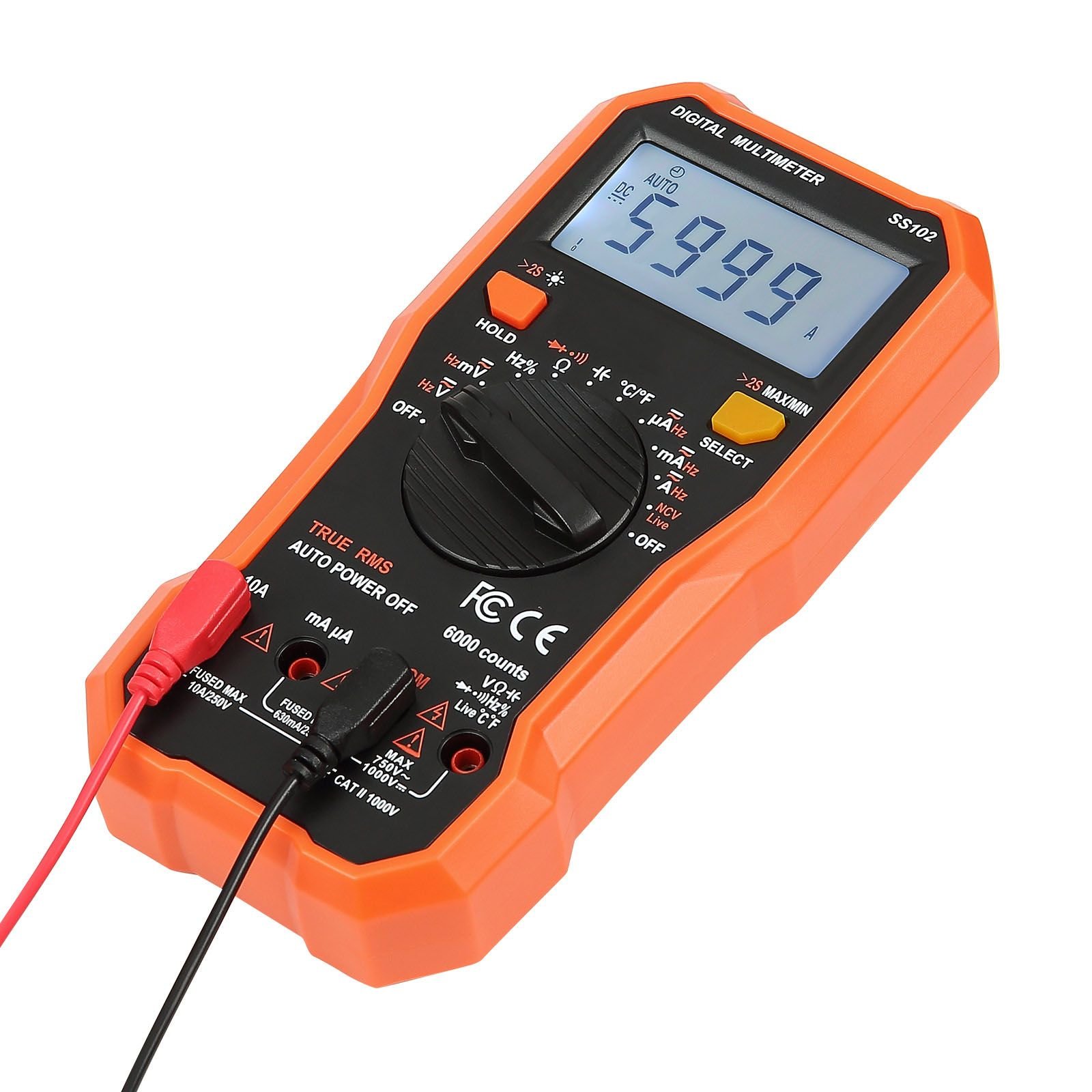 digital multimeter, 6000 count trms dc/ac voltmeter current tester, professional ncv multimeter for current voltage resistance capacitance duty cycle tempetature diodes continuity live wire test