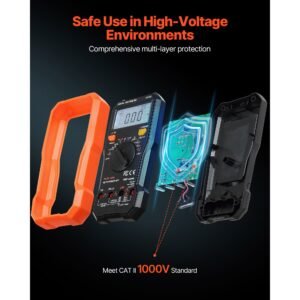 digital multimeter, 6000 count trms dc/ac voltmeter current tester, professional ncv multimeter for current voltage resistance capacitance duty cycle tempetature diodes continuity live wire test