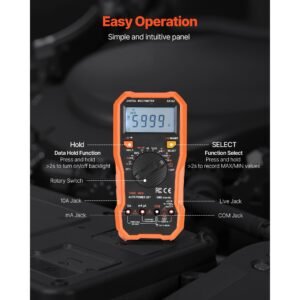 digital multimeter, 6000 count trms dc/ac voltmeter current tester, professional ncv multimeter for current voltage resistance capacitance duty cycle tempetature diodes continuity live wire test