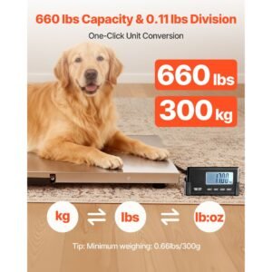 Digital Shipping Scale, 0.1 lbs High Accuracy, 660 lbs Postal Scale with LCD Display, Hold/Tare Function & AC/DC Power Supply, Fit for Packages, Postage, Luggage, Battery & Adapter Included