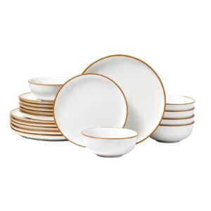 Dinnerware Set, Service for 6 (18 PCS), Round Plates and Bowls Sets, Scratch Resistant Ceramic Dinner Ware, Dishwasher and Microwave Suitable Kitchen Dish, for Dessert Salad Soup Pasta, White