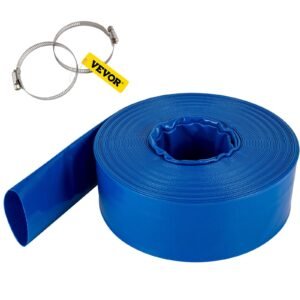 Discharge Hose, 1-1/2" x 100', PVC Fabric Lay Flat Hose, Heavy Duty Backwash Drain Hose with Clamps, Weather-proof & Burst-proof, Ideal for Swimming Pool & Water Transfer, Blue