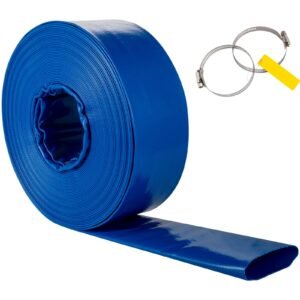 Discharge Hose, 2" x 105', PVC Fabric Lay Flat Hose, Heavy Duty Backwash Drain Hose with Clamps, Weather-proof & Burst-proof, Ideal for Swimming Pool & Water Transfer, Blue