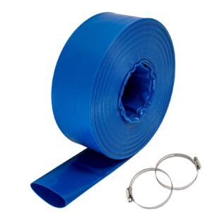 Discharge Hose, 4" x 105', PVC Lay Flat Hose, Heavy Duty Backwash Drain Hose with Clamps, Weather-proof & Burst-proof, Ideal for Swimming Pool & Water Transfer, Blue