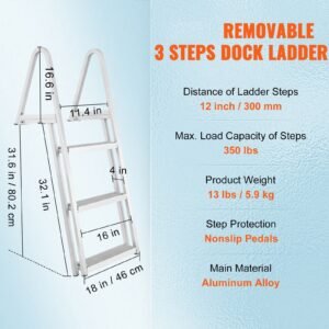 dock ladder removable 3 steps 350 lbs load capacity aluminum alloy pontoon boat ladder with 4 wide step nonslip mat easy to install for shiplakepoolmarine boarding 3.jpg