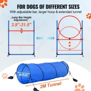 dog agility training equipment 5 pcs set with adjustable high hurdles6 weave poles tunnel jump ring pause box whistle foldable bowl puppy obstacle course kit with storage bags 3.jpg